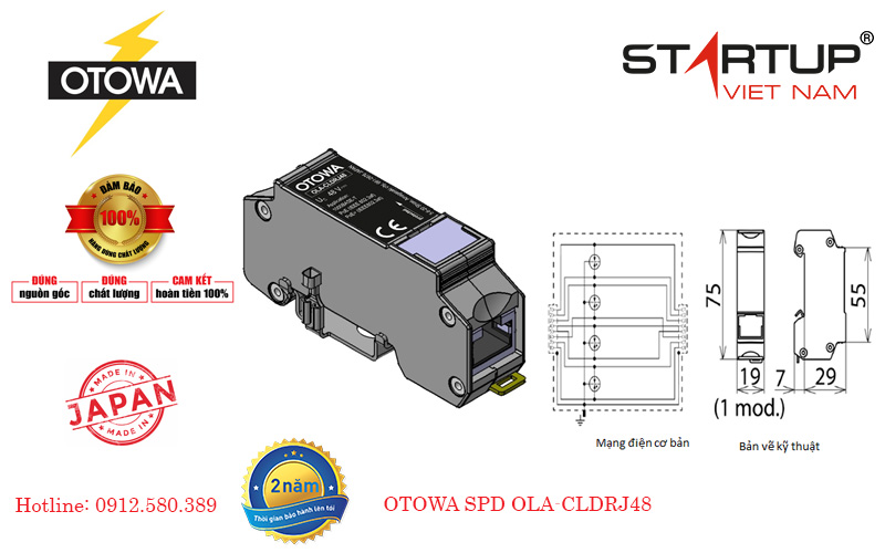 thiết bị cắt sét lan truyền đường tín hiệu Lan Otowa OLA-CLDRJ48
