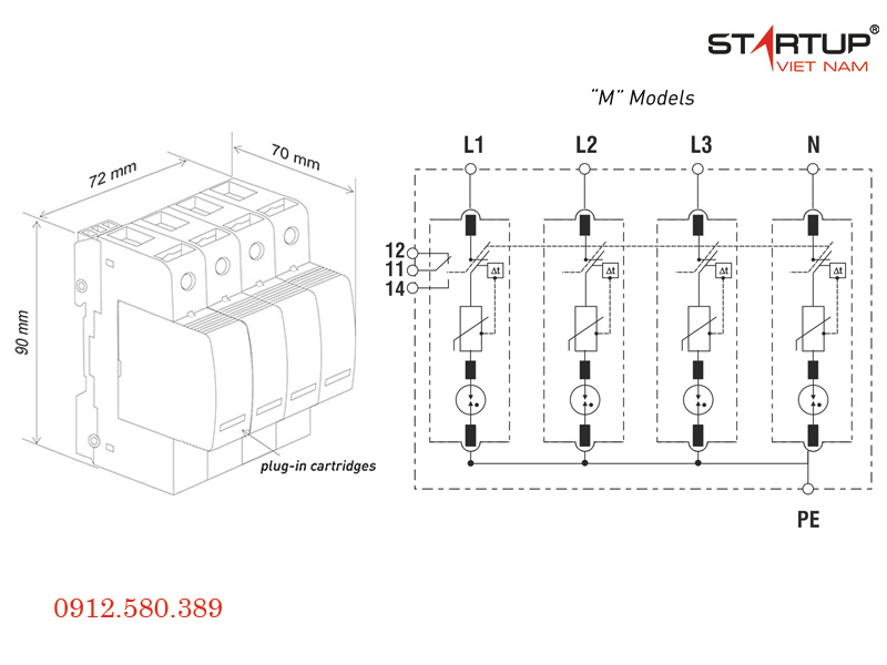 Kích thước và hướng dẫn lắp đặt thiết bị cắt sét STPT23-20K275V-4P-LF