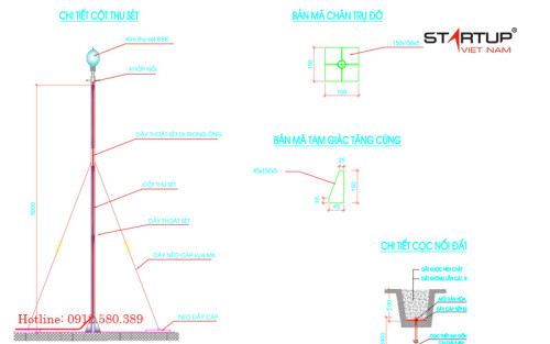 thiết kế trụ đỡ kim thu sét 3m